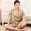 Men's Imitation Silk Short-sleeved Cardigan Shorts Suit