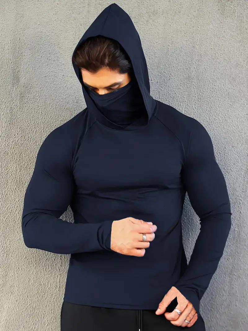 Men's Sports Tight Shaping Mask Scarf Hat One-piece Long Sleeves