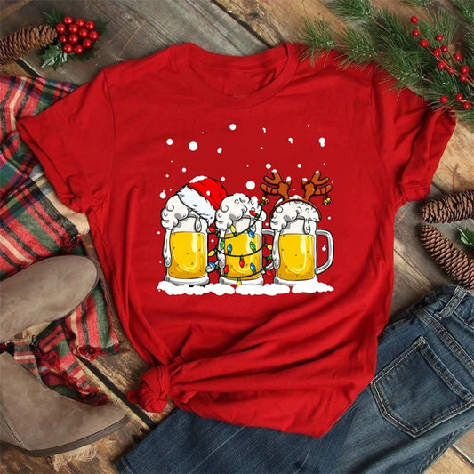 Christmas Wine Glasses Men And Women Couple Red T-shirt