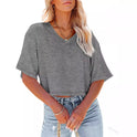 Women's V-neck Short Sleeve Loose T-shirt Short Midriff-baring Top