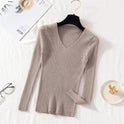 New V-neck Long Sleeve Base Knitting Autumn All-matching Slim Fit Tight Pullover Sweater