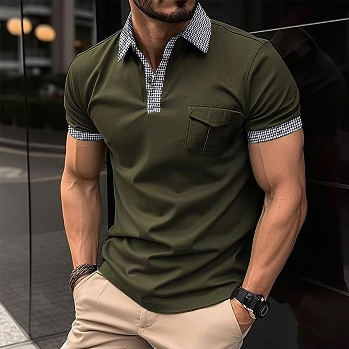 Casual Pocket Stitching Button Polo Shirt