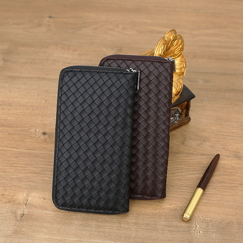 Men's Simple Leather Woven Pattern Wallet