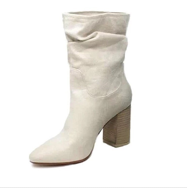 High-heeled Martin Boots Round Toe Short Boots Women's Thick Heel Single Boots Plus Size