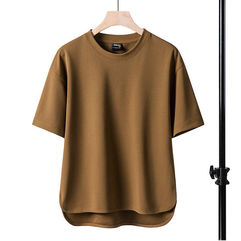 Men's New Solid Color Round Neck Loose Top T-shirt With Short Sleeves