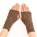 Rhombus Fashion Oversleeve Knitted Wool Keep Warm Half Finger Gloves