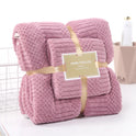 Coral Velvet Auspicious Grid Soft Absorbent Unisex Towels Suit