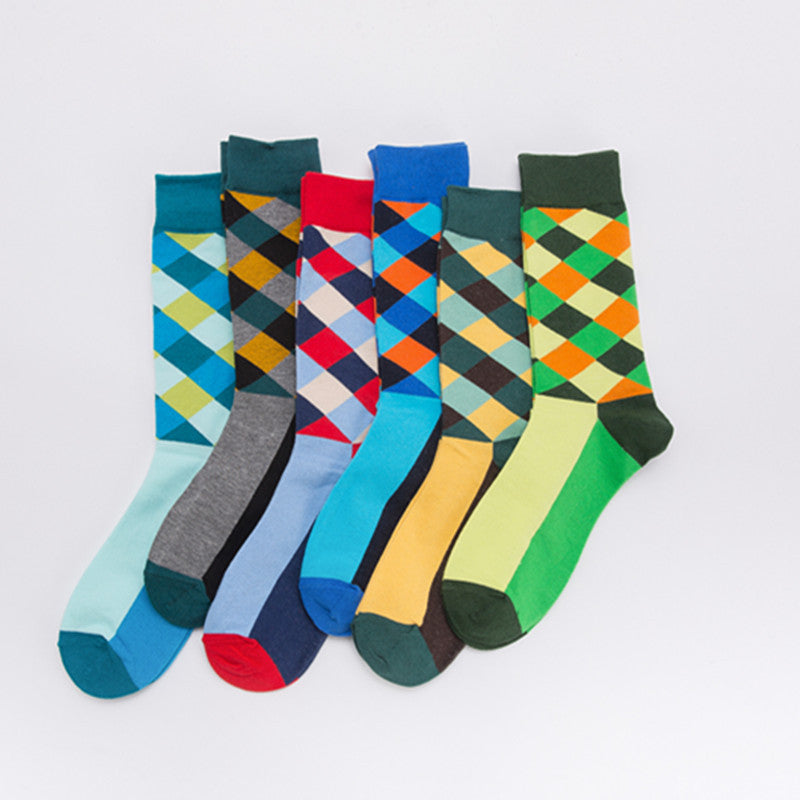 Color Diamond Lattice Men's Mid-calf Length Sock