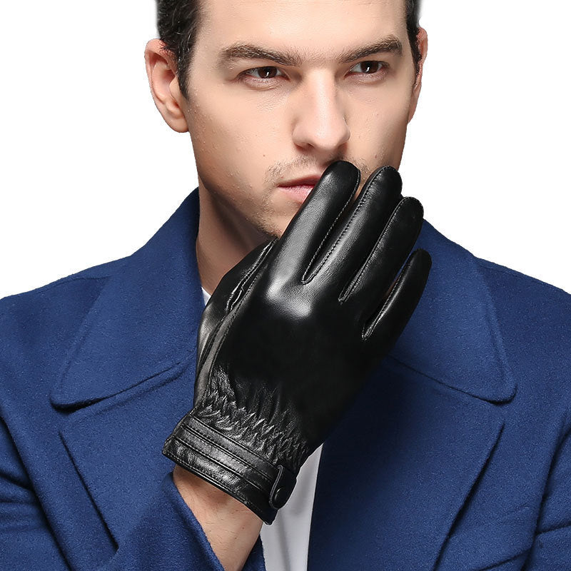 Winter Men's Warmth Plus Fleece Thickened PU Leather Gloves