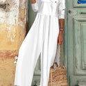 Women's Button Up Jumpsuit With Solid V-neck