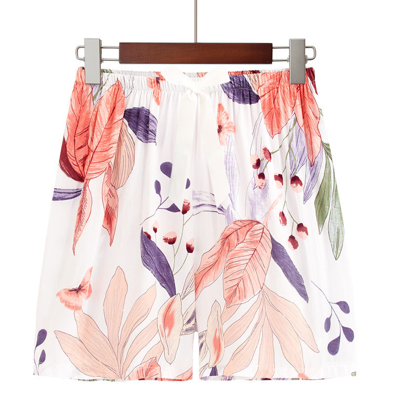 Plus Size Home Printed Bow Cotton Silk Shorts