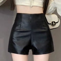 Women's High Waist Outer Wear Slimming PU Leather Shorts