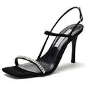 Women's Square Toe Black Crystal High Heels