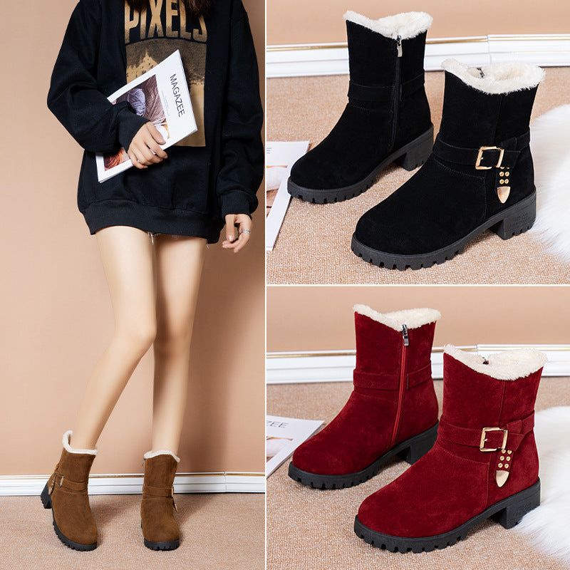 Short Boots Plus Velvet To Keep Warm Student Cotton Shoes