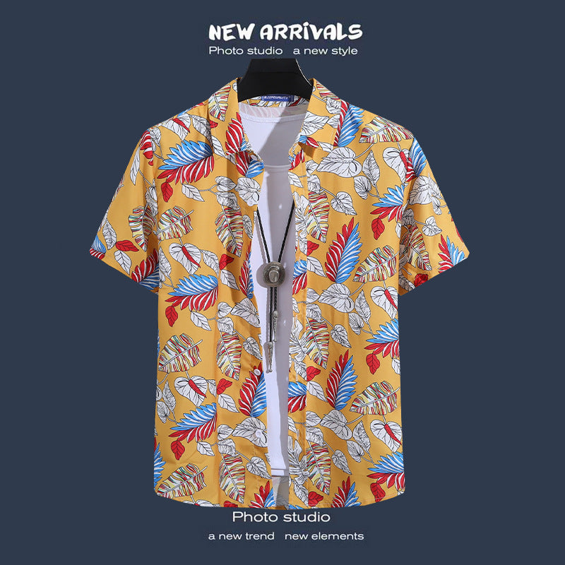 Seaside Vacation Versatile Printed Shirt Men's Short Sleeve