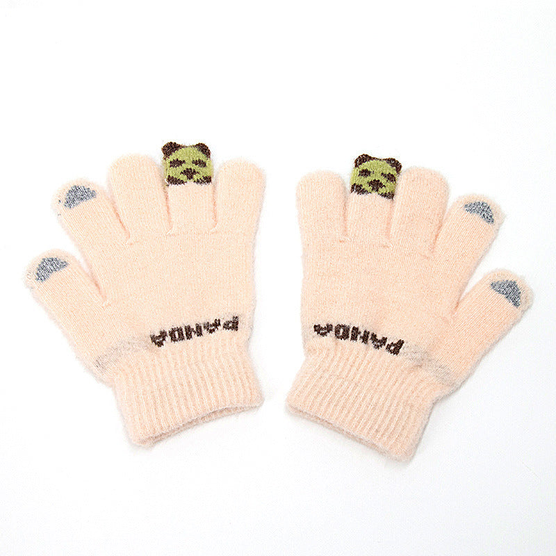 Plush Knitted Gloves With Fingertips For Women