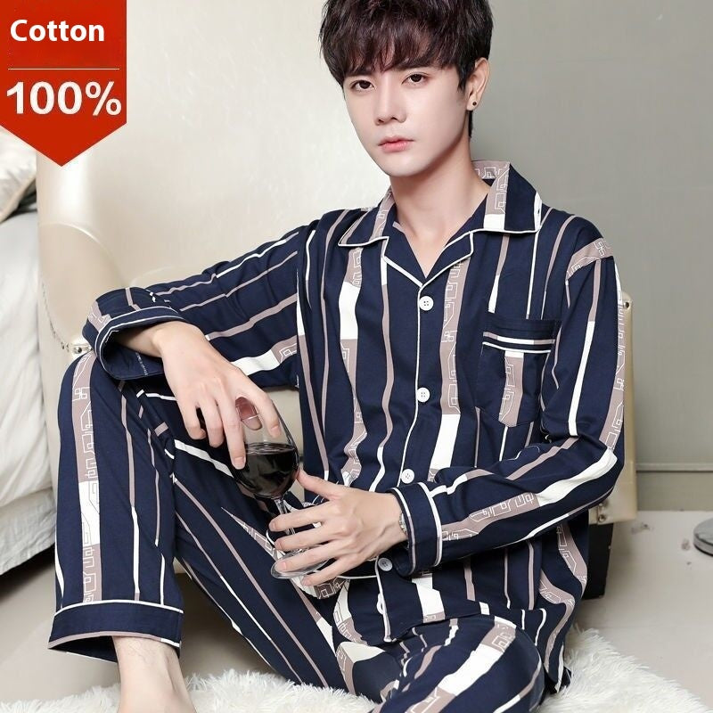 Men's Autumn And Winter Cotton Long-sleeved Trousers Thin Pajamas Loose Home Wear Suit Men