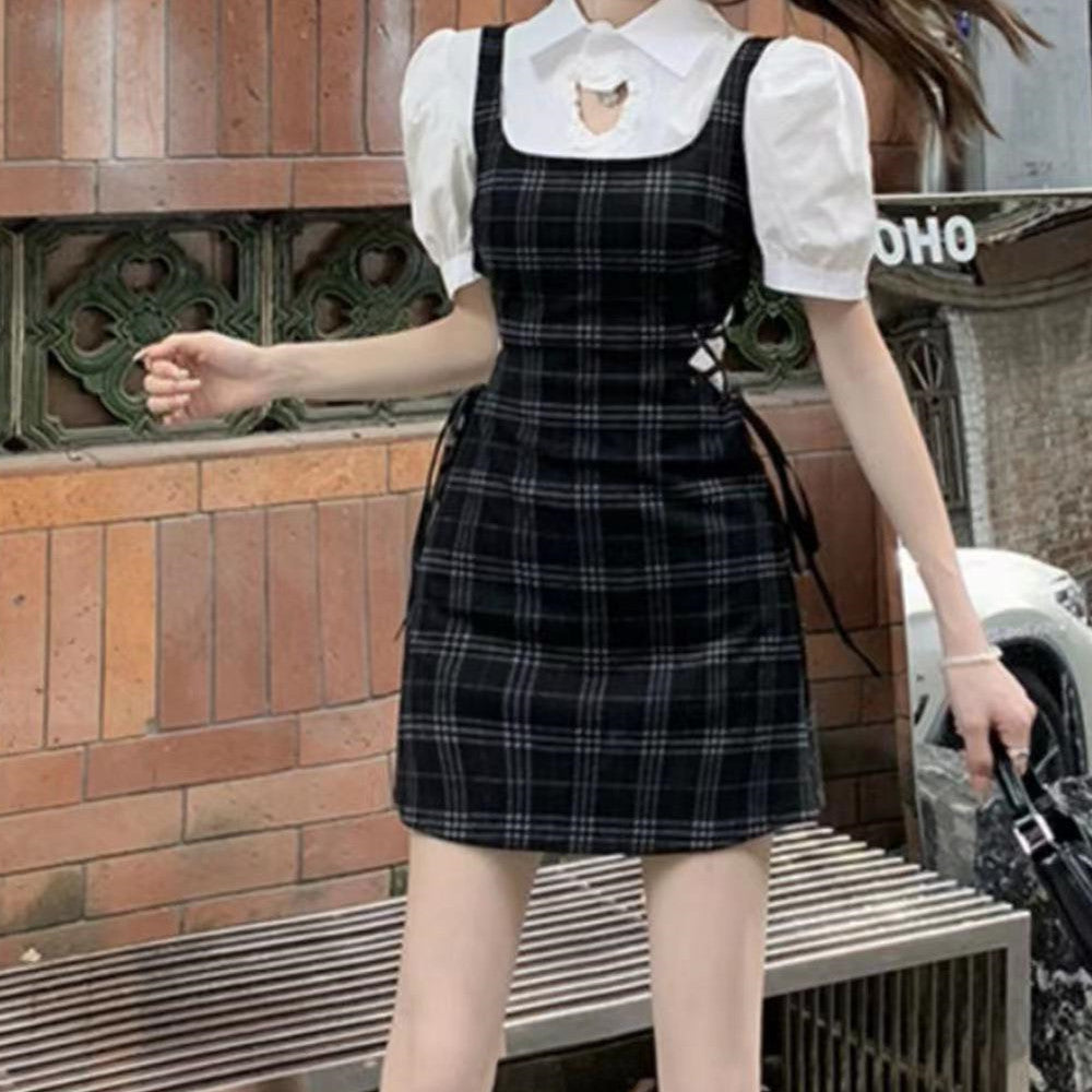 Fashion Suspender Skirt Shirt Outfit