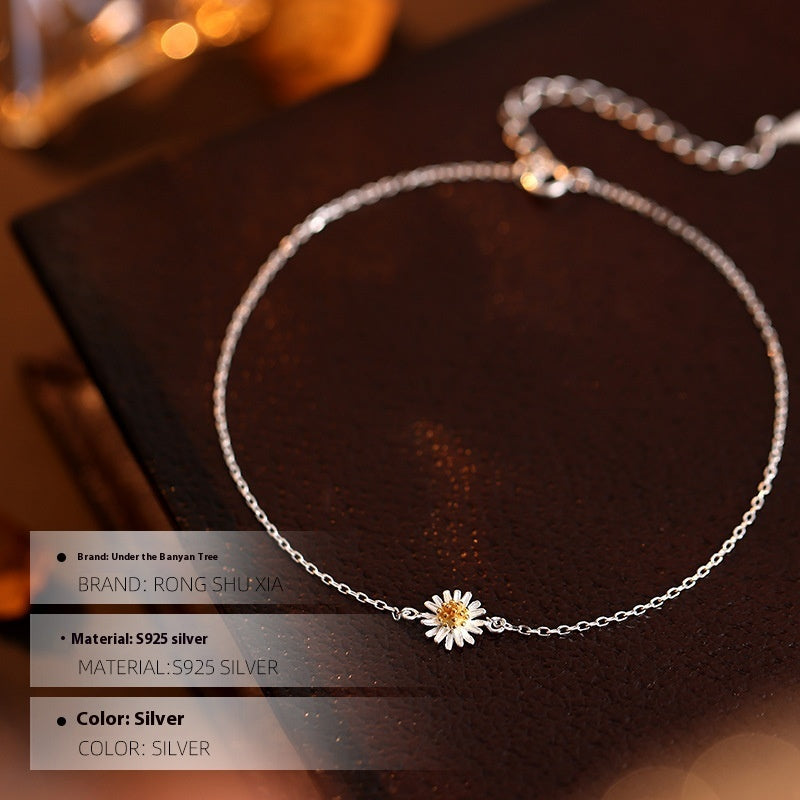 S925 Silver Mori Style Anklet Female Pastoral Style Thin Chain