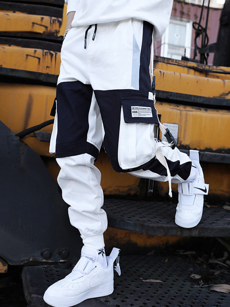 Drawstring Pants Pants Hip Hop Loose Stitching Contrast Color Casual Pants Boys Overalls