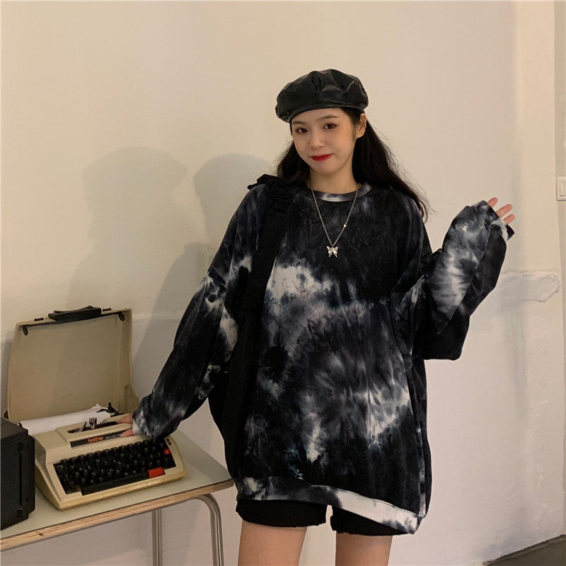 Loose Korean Style Lazy Bf Style Tie-dye Top