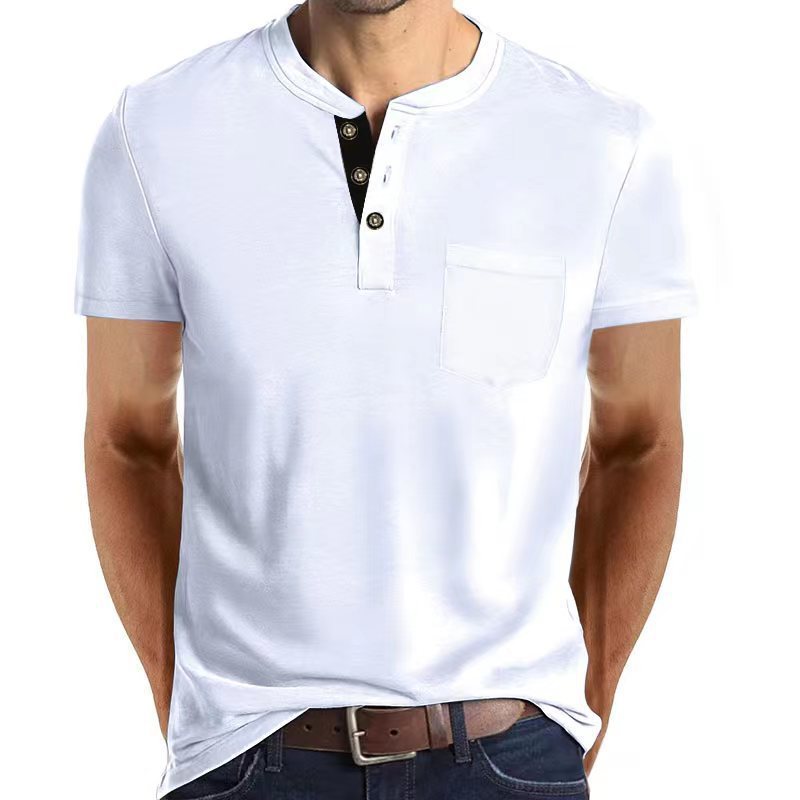 European And American Men's Short Sleeve Button Pocket