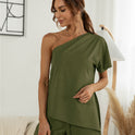 Off-the-shoulder Short Sleeve Sloping-shoulder Off The-shoulder Casual Two-piece Suit