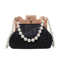 Women's Straw Beach Pearl Chain Woven Shoulder Bag