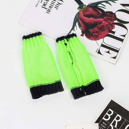 Half Finger Warm Color Wrist Wrap Warm Wool Gloves