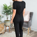 Women's Elastic Waist Drawstring Pocket Straight Leg Jumpsuit