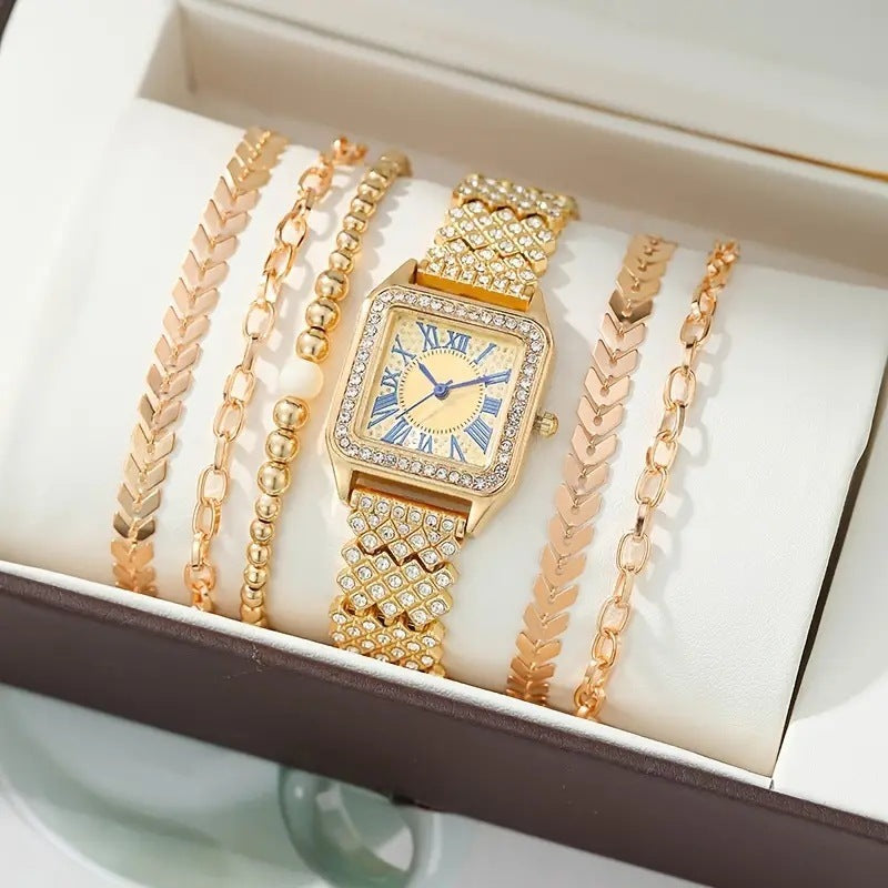 Fashion And Fully-jewelled All-match Small Square Watch Beaded Bracelet