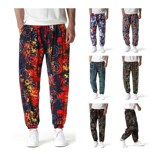 Men's Cotton And Linen Print Pencil Pants