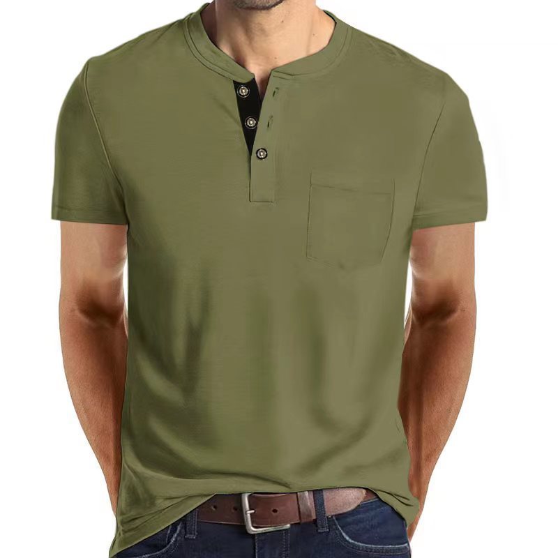 European And American Men's Short Sleeve Button Pocket