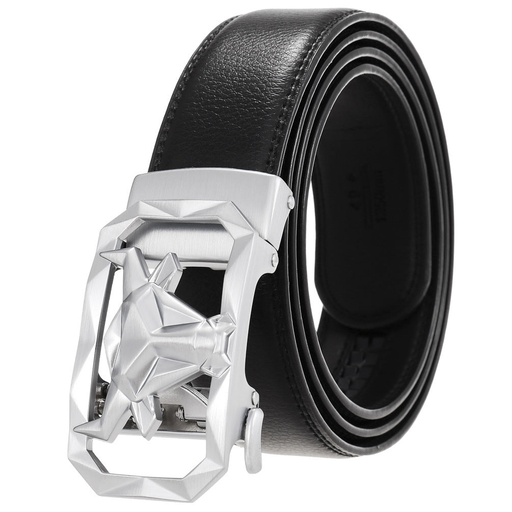 Fashion Men's Leather Belt Alloy Automatic Buckle