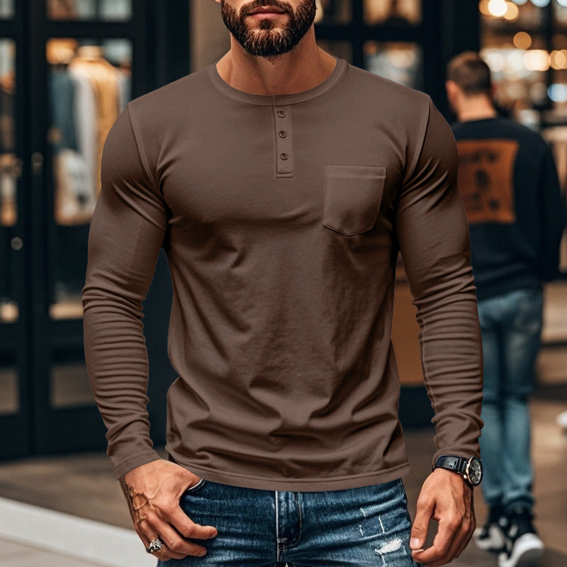 Men's Round Neck Long-sleeved T-shirt Slim Fit Breathable