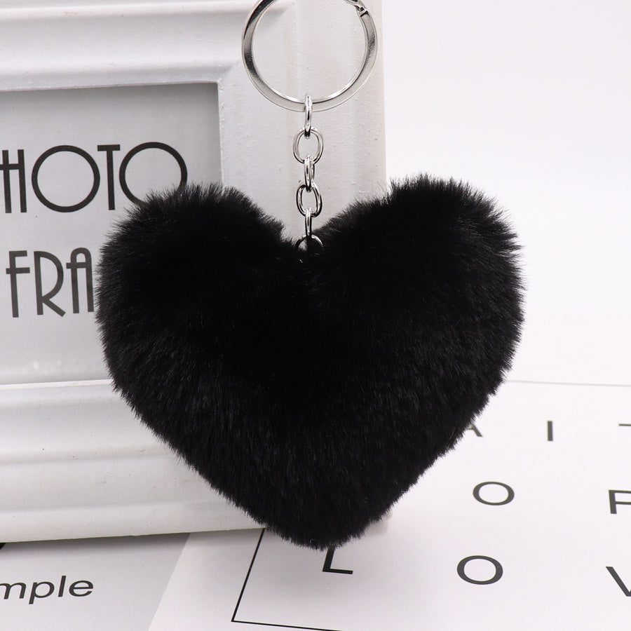 Heart-shaped Fur Ball Keychain Rex Rabbit Plush Car Pendant