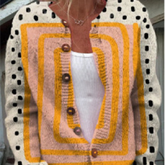 Female Digital Printing Cardigan Knitted Coat