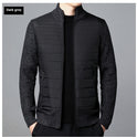 Men's Stand Collar Stitching Velvet Padded Sweater Knitwear Coat