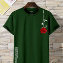 Retro Round Neck Short Sleeves Inverted Rose Print