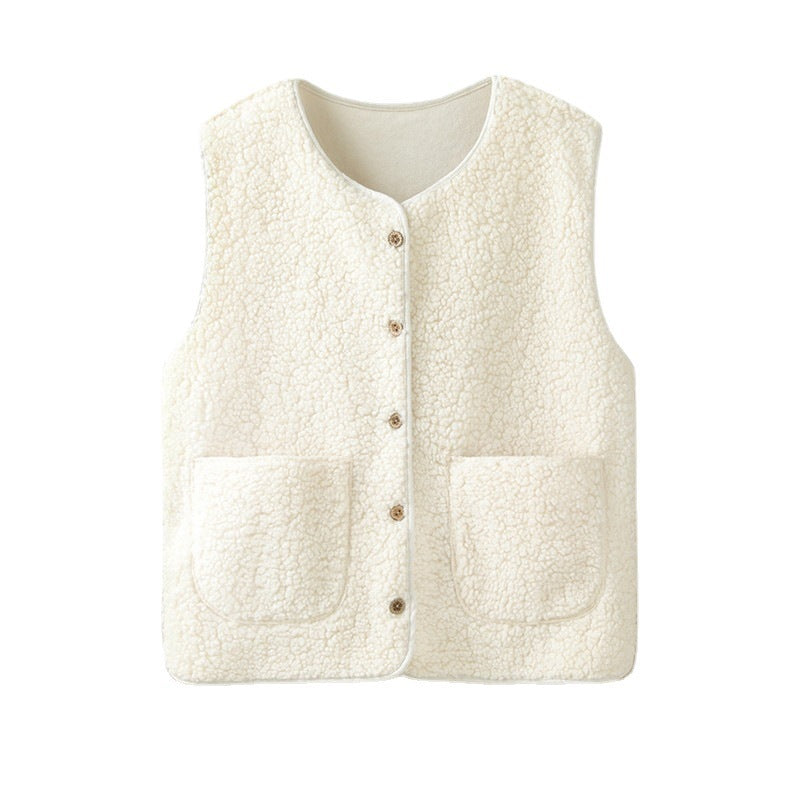 Women's Outer Wear Short Loose Lamb Wool Vest