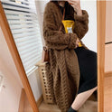 Loose Casual Mid Length Solid Color Sweater Cardigan