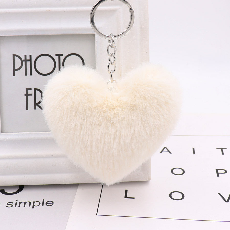 Heart-shaped Fur Ball Keychain Rex Rabbit Plush Car Pendant