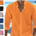 Cotton And Linen Solid Color Men's Youth Casual Shirt