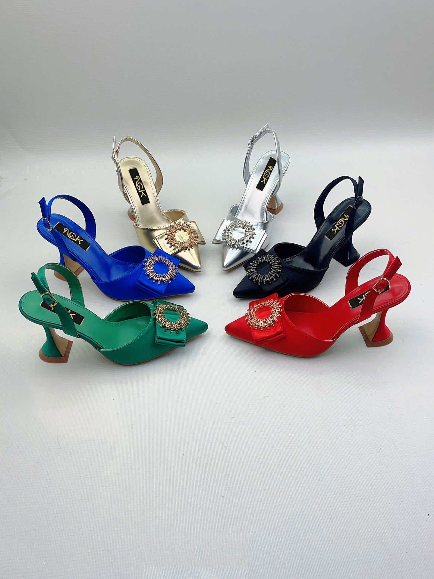 European And American Pointed Toe Rhinestone Closed Toe Strap High Heel Sandals