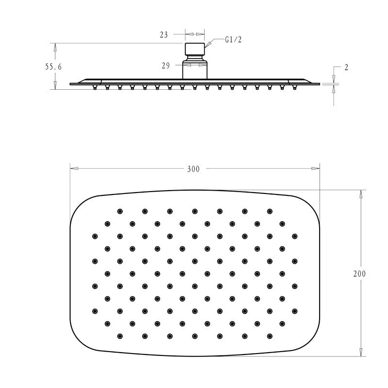 Rectangular Thin Supercharged Water-saving Mirror 304 Stainless Steel Top Spray