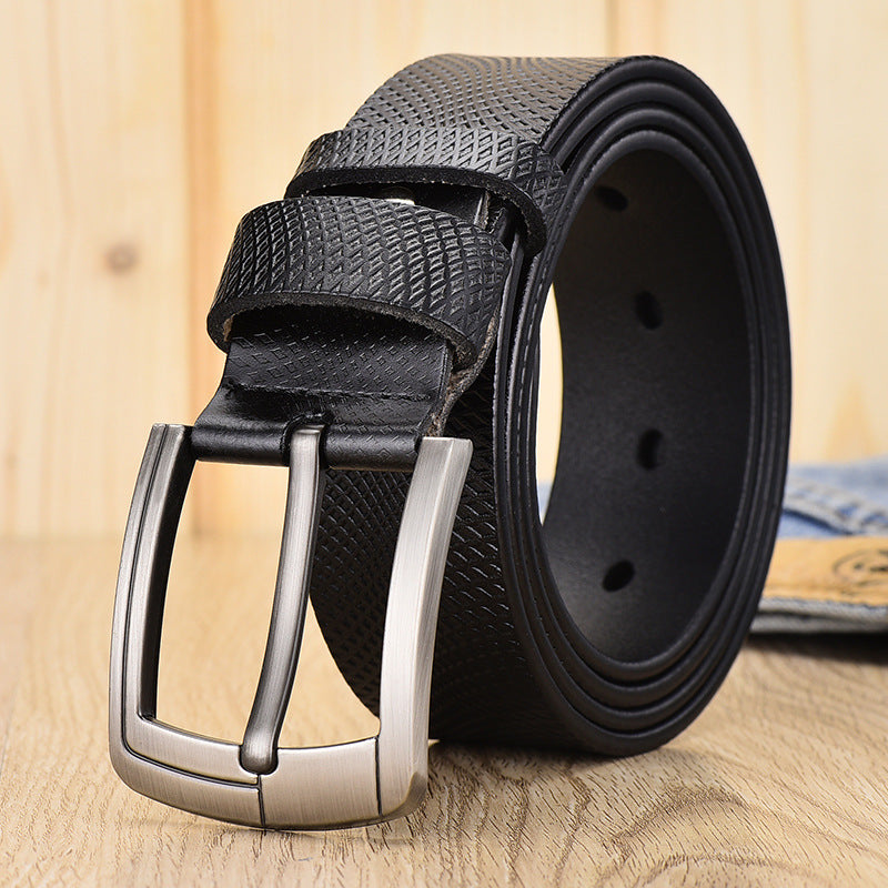 Men's Vintage Cowhide Belt Mesh Embossed Pin Buckle Casual Pants Belt