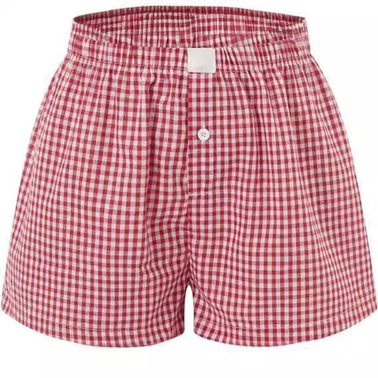 Women's Casual Plaid Cotton Arrow Pants Loose Four-corner Button Shorts