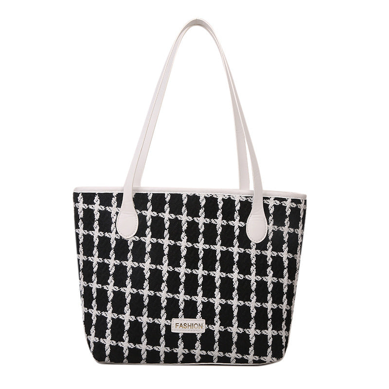 Popular One Shoulder New Simple Plaid Tote