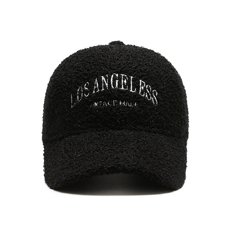 Lamb Wool Hat Autumn And Winter Letter Embroidered Peaked Cap