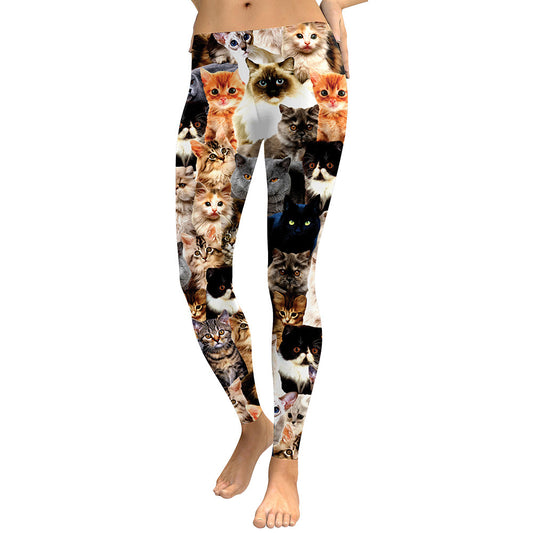 Kitten Digital Print Leggings Slimming Women's Trousers